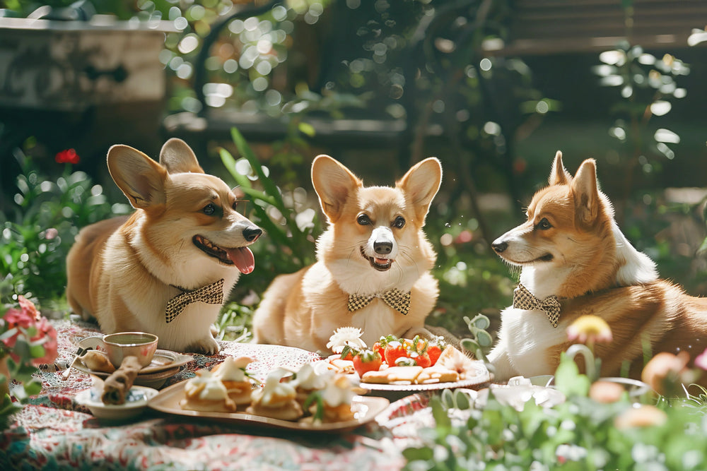Happy dogs enjoying fresh meals together